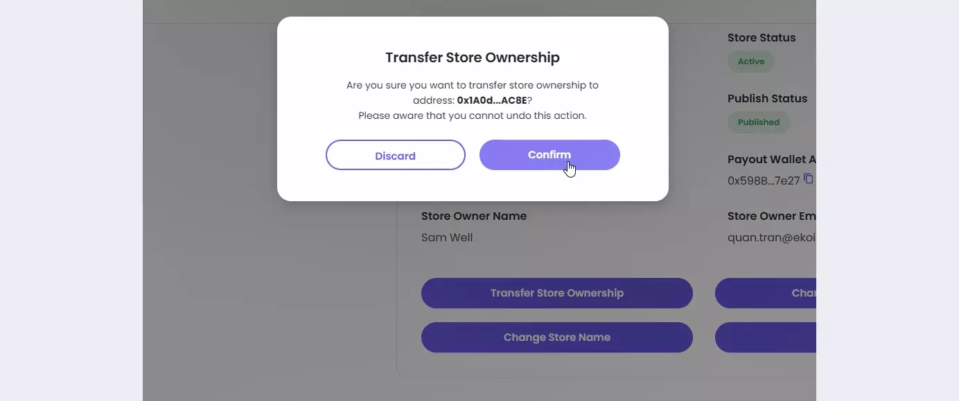 Transferring store ownership